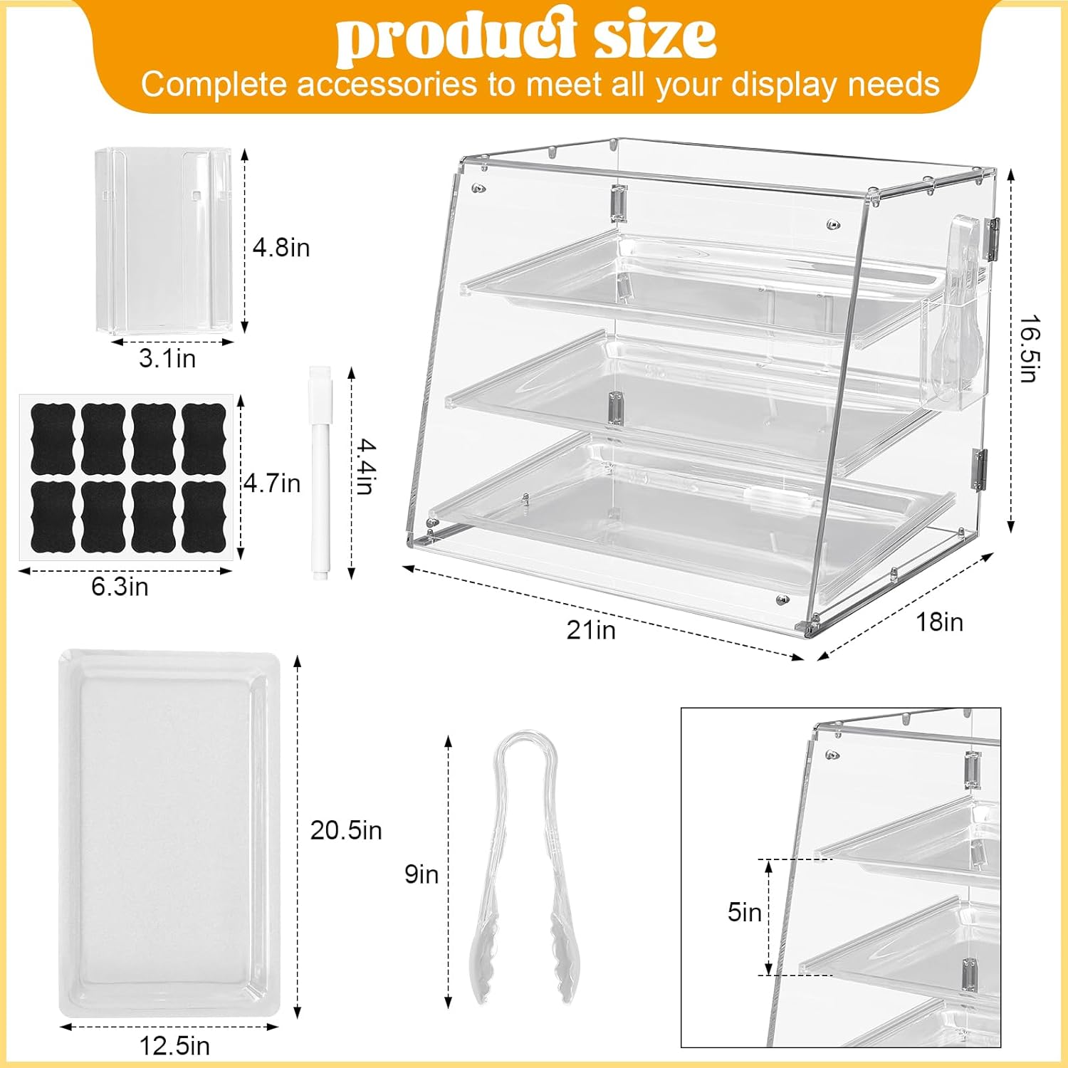 3 Tier Acrylic Display Case with Front Rear Door Clear 21'' x 18'' x 16.5'' B7075