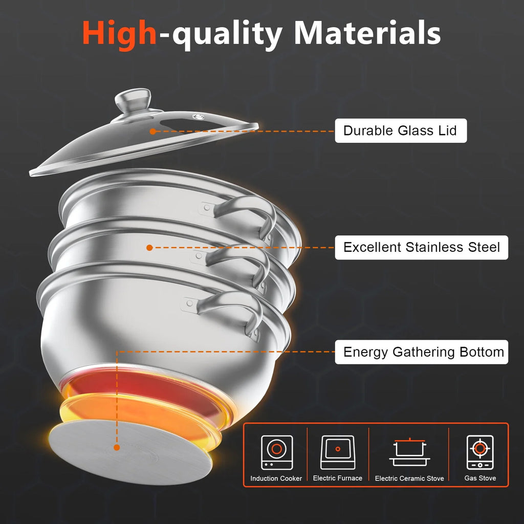 3 Tiers Stainless Steel Steaming Pot with Glass Lid T133784