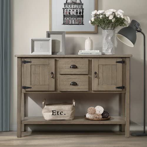 Antique White Wooden Sideboard Buffet with 2 Drawers 2 Cabinets and Lower Shelf S77703