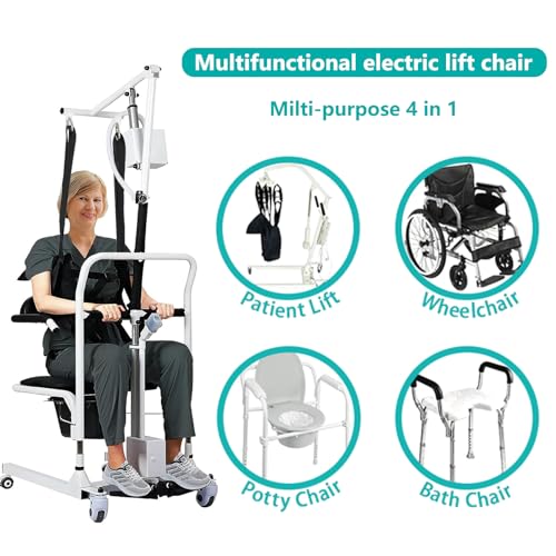 Electric Transfer Chair Patient Lift 180° Split Seat 330 lbs Load-Bearing White Black I4794
