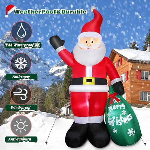 7 FT Christmas Inflatable Santa Claus with Green Gift Bag A356