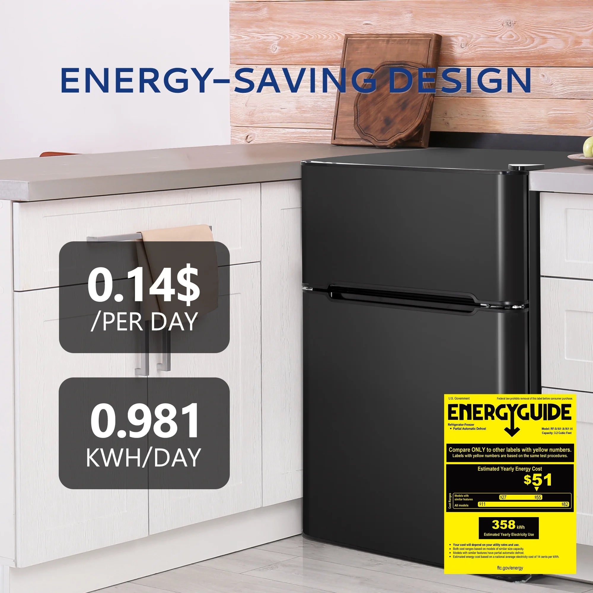 Black 3.2 Cu ft Two Door Mini Refrigerator with Freezer L191