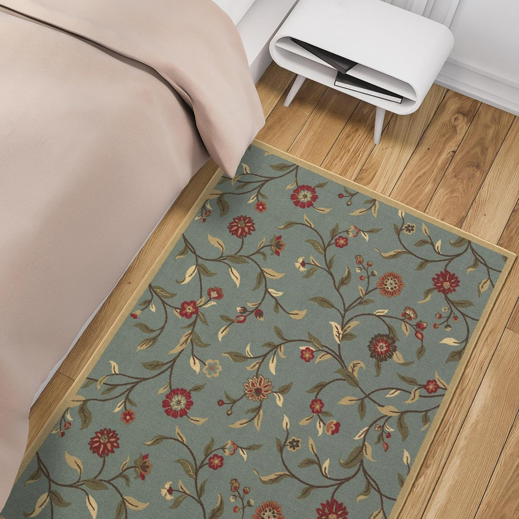 5x7 Seafoam Green Non-Slip Rubberback Traditional Area Rug M10034