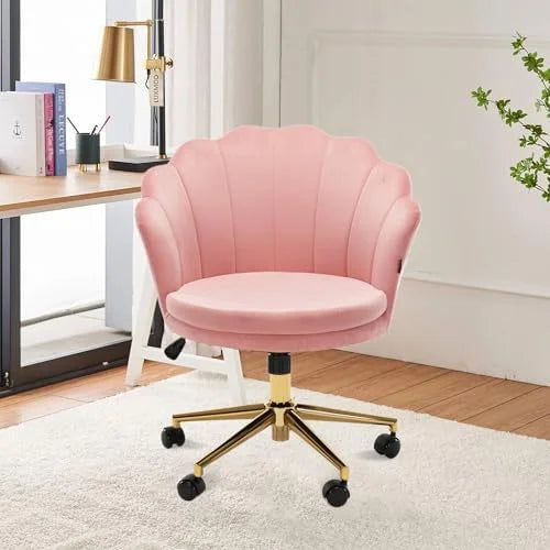 Pink Velvet Swivel Vanity Chair with Wheels E4196