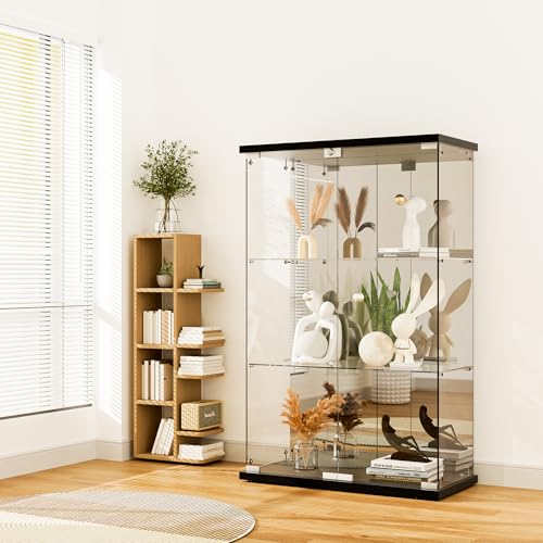 Black 4-Shelf 3 Doors Tempered Glass Display Cabinet Q819
