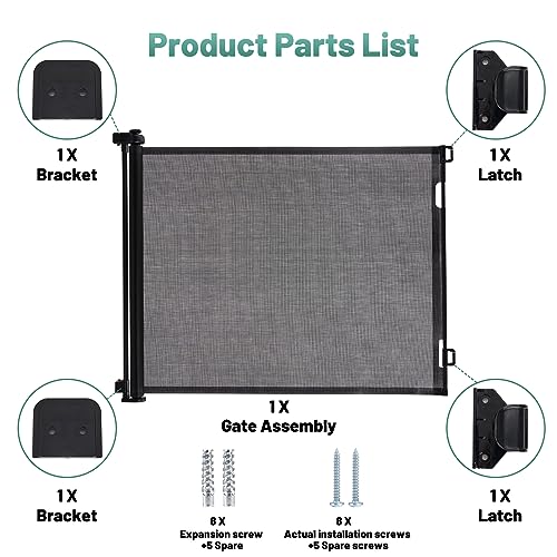 Grey Retractable Mesh Baby Gate, 41" Extra Tall, 55" Wide E544