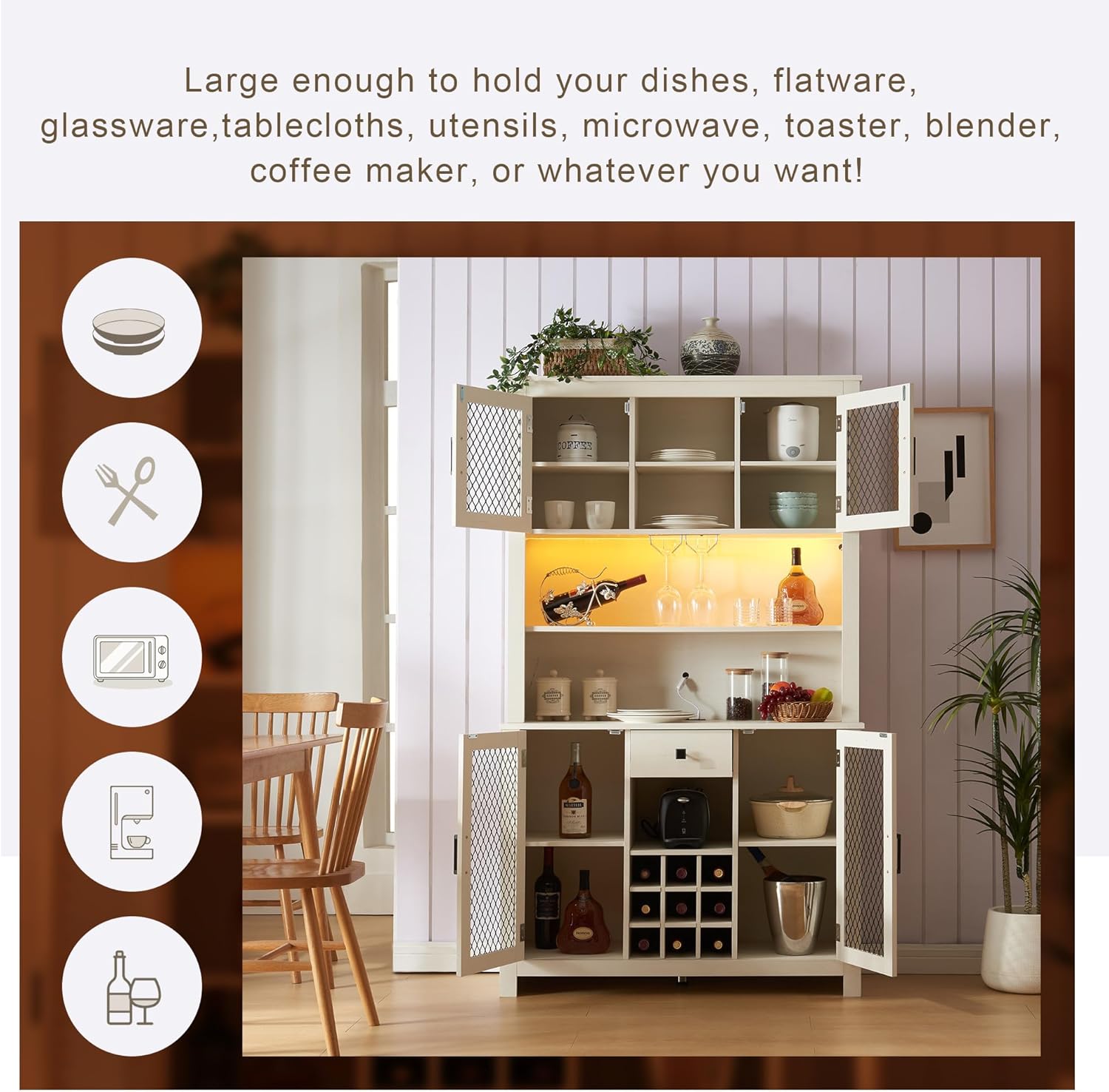 White Rustic Sideboard Buffet with LED and Outlets S737