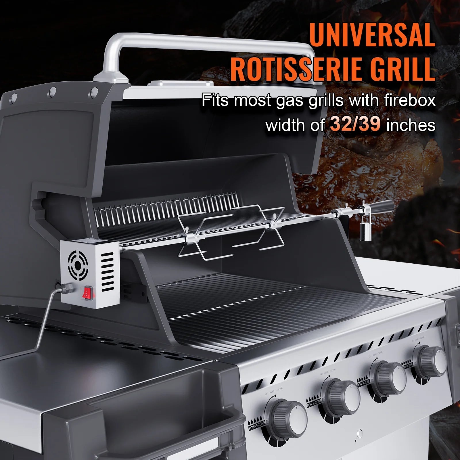 Universal Grill Rotisserie Kit BBQ Roaster 32"/39" Spit Rod Electric Motor N43507