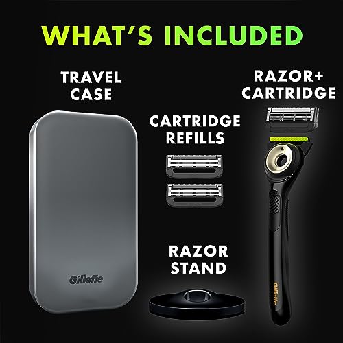 Gold Edition Razor with Exfoliating Bar, 1 Handle, 3 Razor Blade Refills, 1 Travel Case, 1 Premium Magnetic Stand T7858