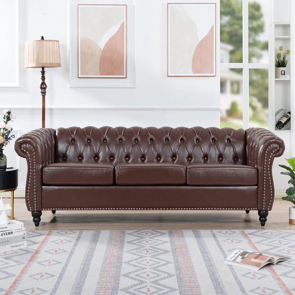Dark Brown Leather 3-Seater Sofa D77787