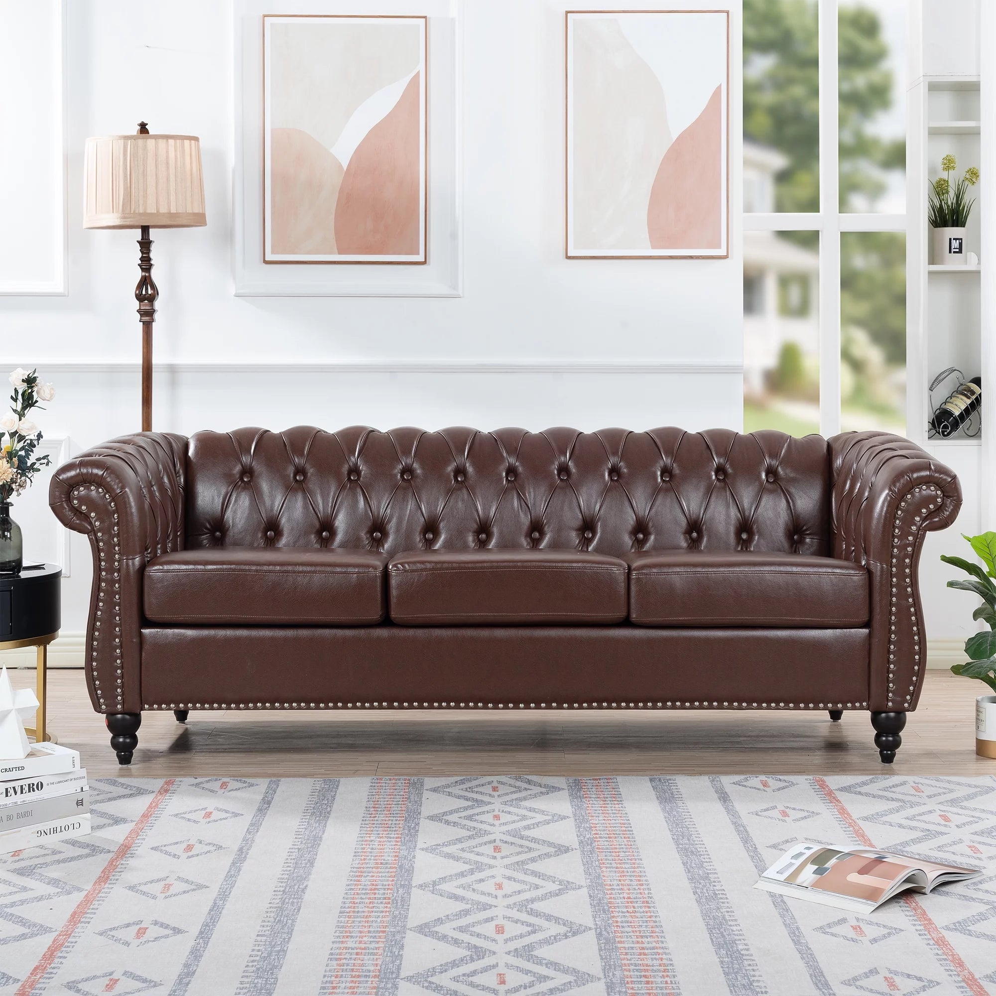 Dark Brown Leather 3-Seater Sofa D77787