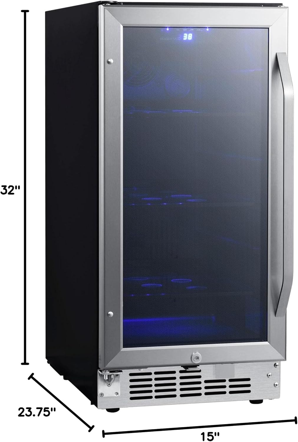 15 Inch Wide 80 Can Built-In Beverage Cooler with Blue LED Lighting P5064