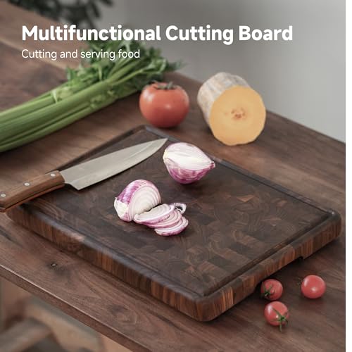 Large End Grain Walnut Wood Cutting Board 20x14 In with Juice Groove Handles S338