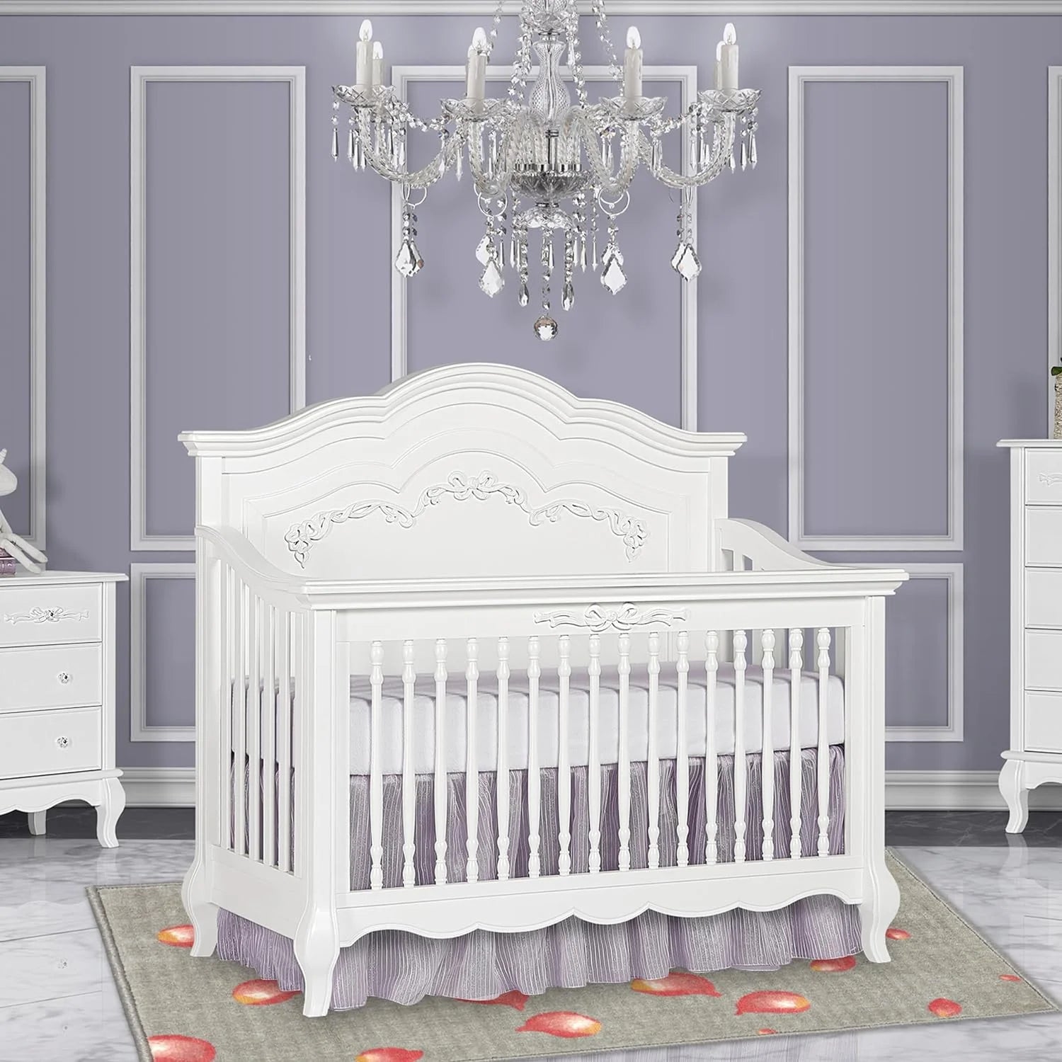 5-in-1 Convertible Crib in Frost, Greenguard Gold Certified, Wooden Baby Crib X39297