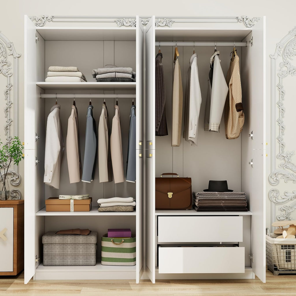White 4 Door Wood Wardrobe with 2 Drawers J4776