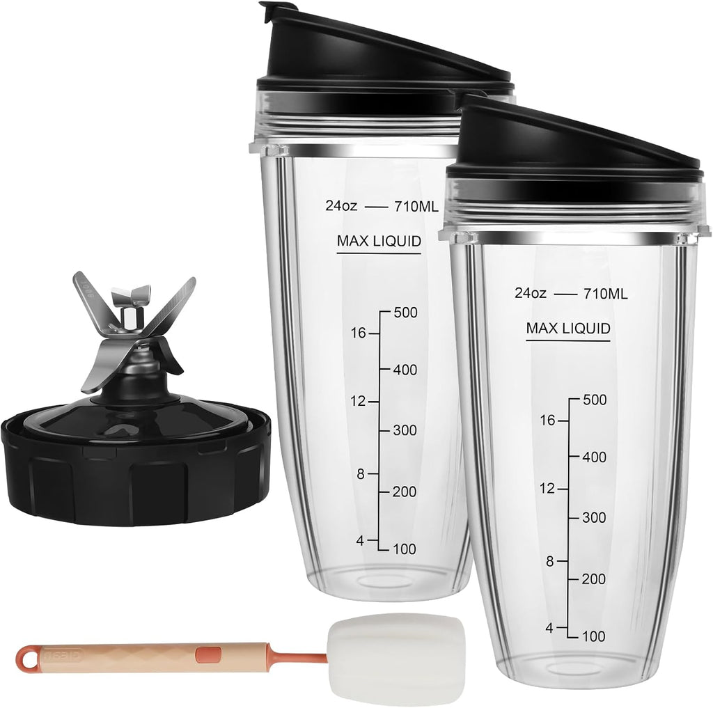 2 24oz Blender Cups with To-Go Lids and 7-Fins Extractor Blade H1507