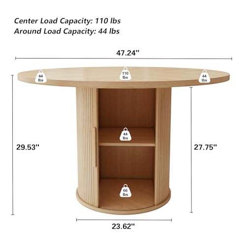 47 inch Round Dining Table with 2-Layer Storage Shelf and Wood Slide Door (Walnut) Z1818