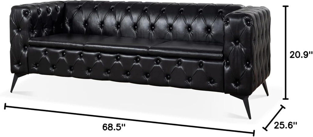 Comfy Couch Traditional Square Arm Sofa 84.06 Inch Width Removable Cushion 3 Seater P833