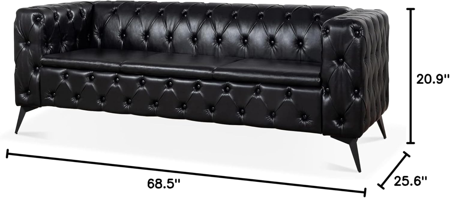 Comfy Couch Traditional Square Arm Sofa 84.06 Inch Width Removable Cushion 3 Seater P833