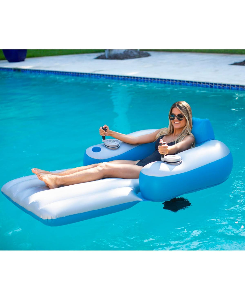 Grey with Turquoise Motorized Swimming Pool Lounger Y596