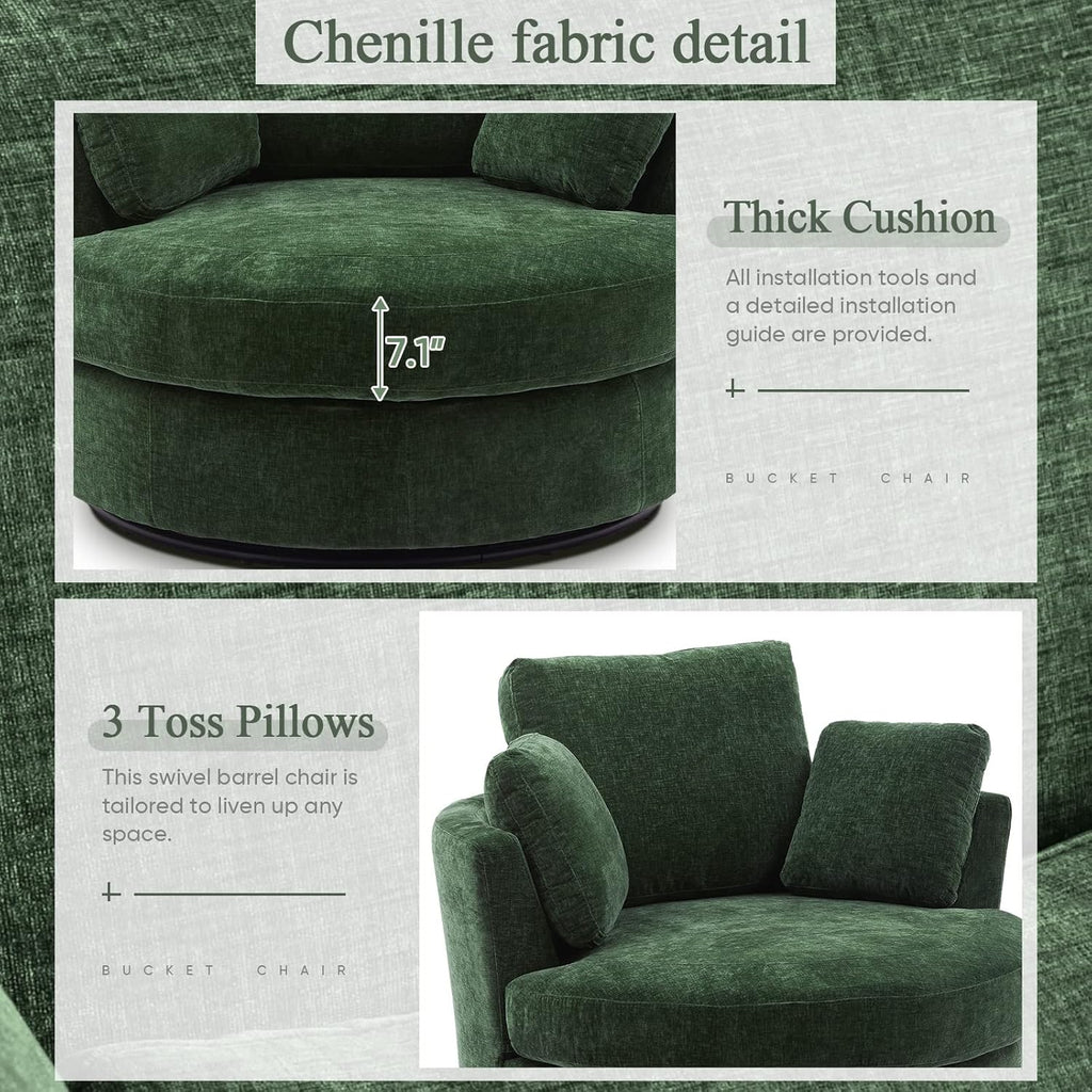 Green Chenille Oversized Swivel Barrel Chair E92110