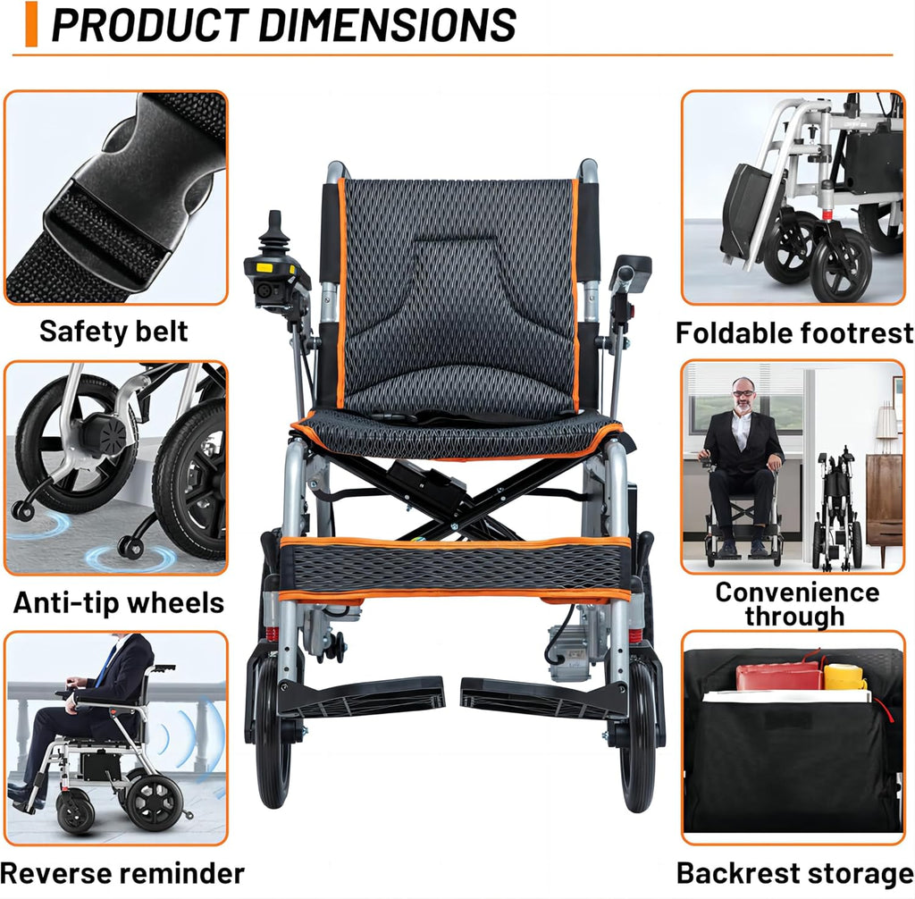 Lightweight Portable Electric Wheelchair, 33lbs, 10 Miles Range B625