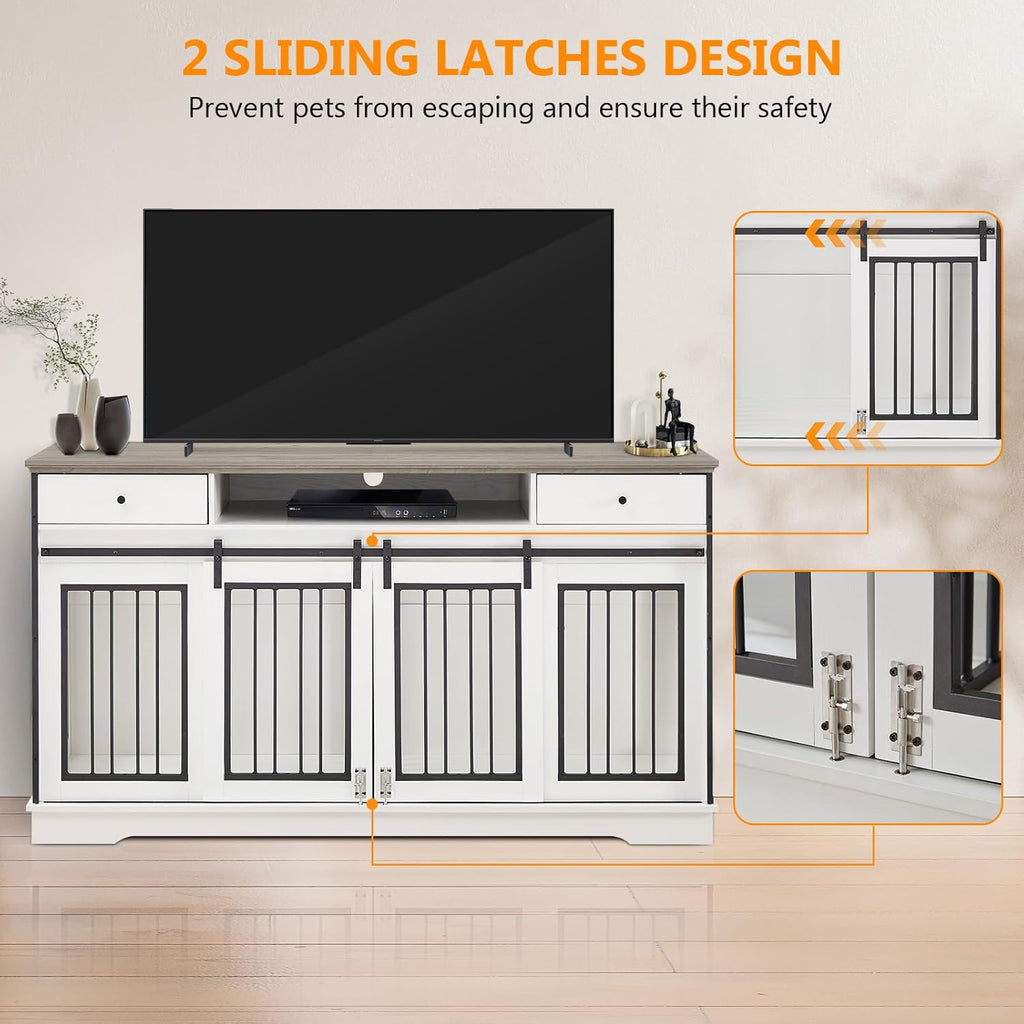 White Double Dog Crate Furniture with Divider and 2 Drawers O539559