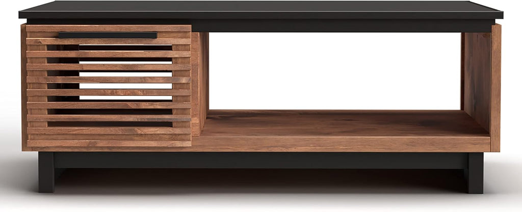 Modern Coffee Table, 47 inches, Poplar Solid Wood, Bourbon and Black Finish S587944