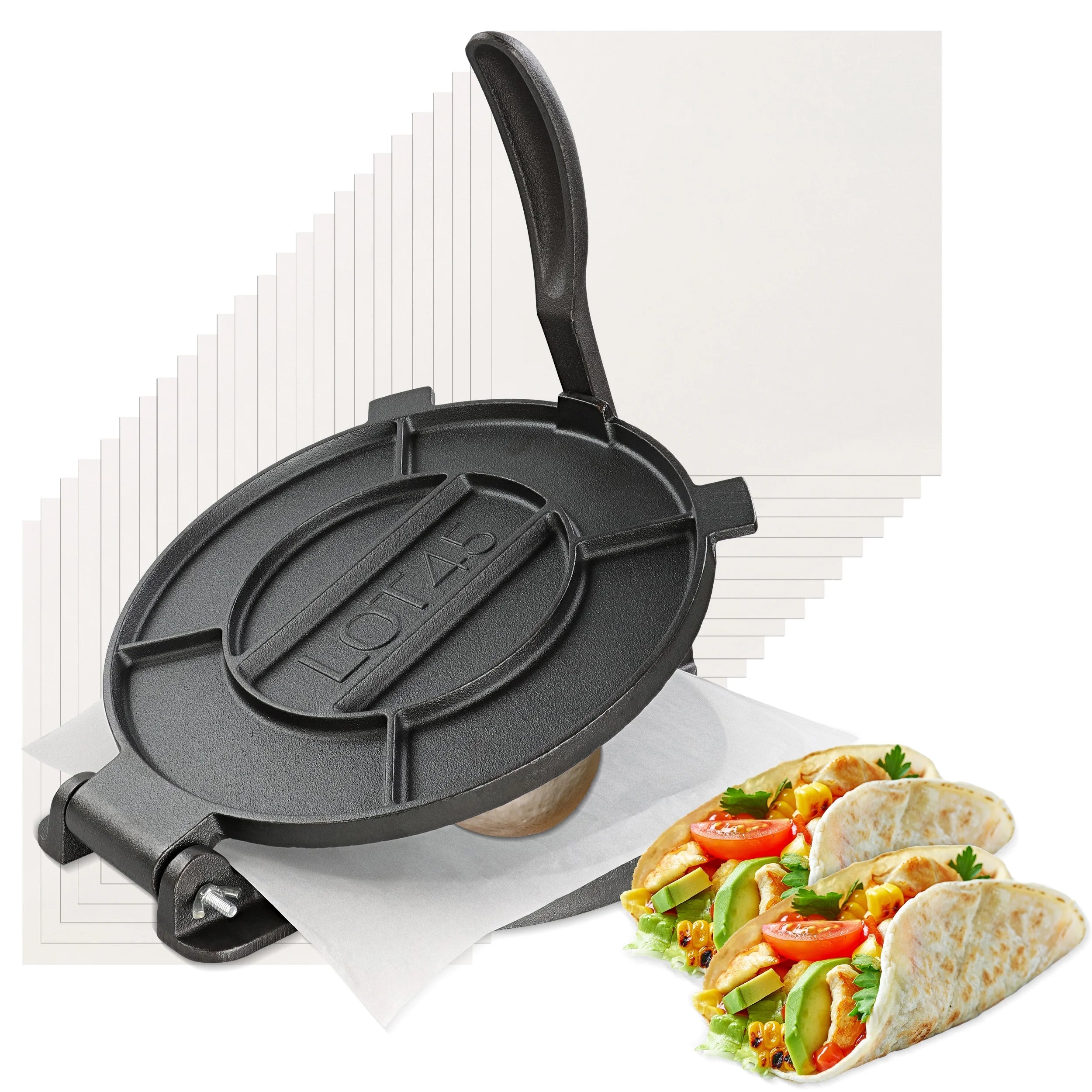 Cast Iron Tortilla Press with 100 Paper Sheets O86953