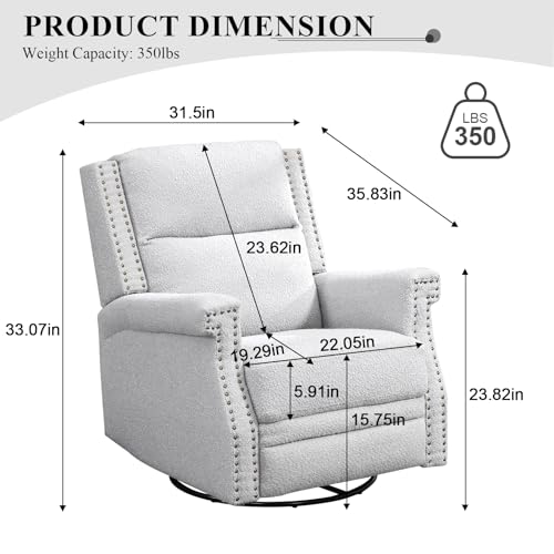 Beige Boucle Upholstered Swivel Recliner Chair V8156