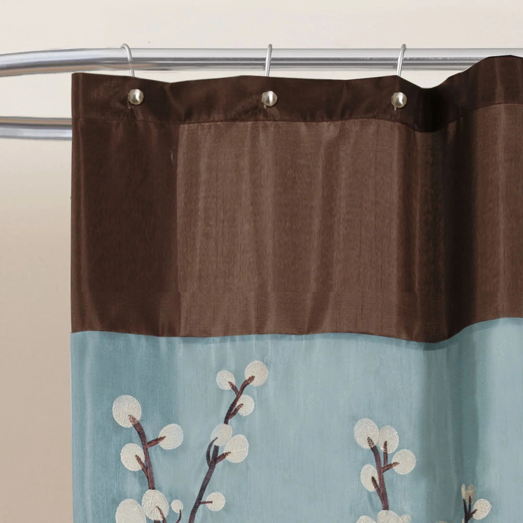 Cocoa Flower Floral Shower Curtain, 72x72, Blue/Brown Z5524