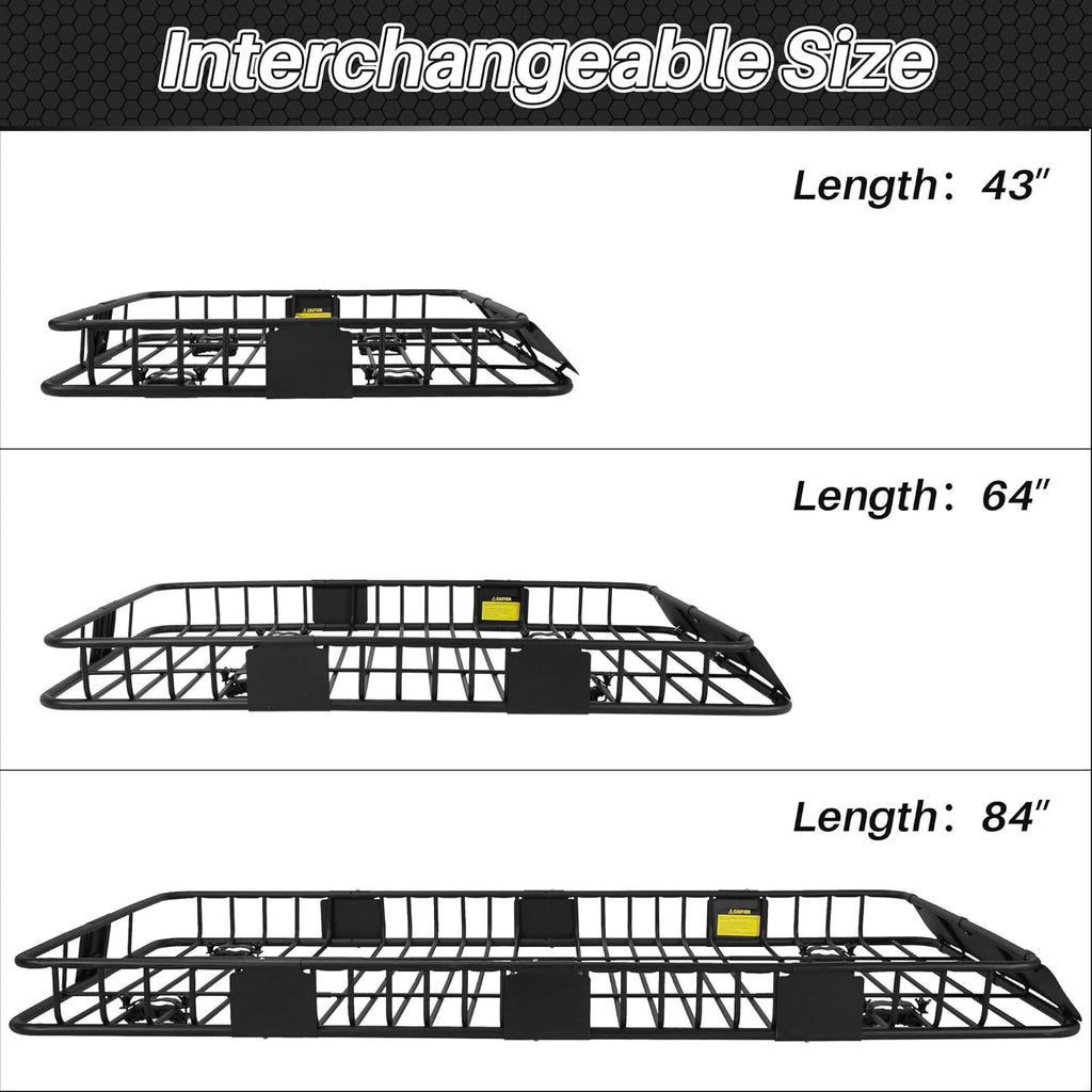 84 Inch Black Roof Rack Cargo Basket with Extension Soft-Shell Rooftop Cargo Carrier S515