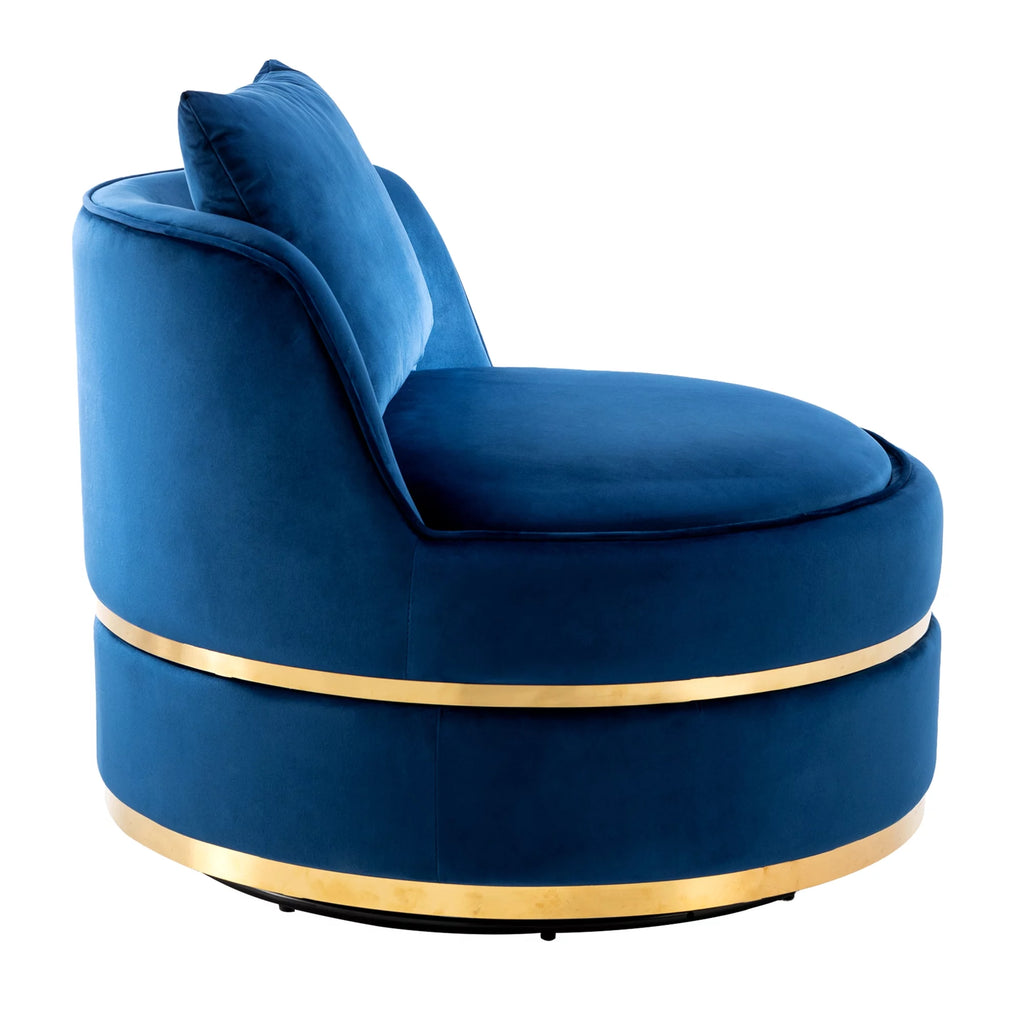 Blue Velvet Swivel Accent Barrel Chair with Seat Cushion S725312