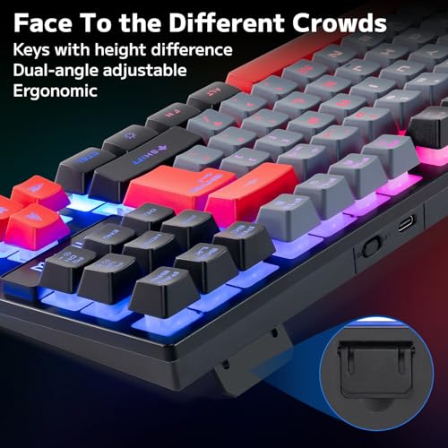 Rechargeable LED Backlit Tenkeyless Compact 87 Keys 6 Button Wireless Keyboard Mouse Combo C32397