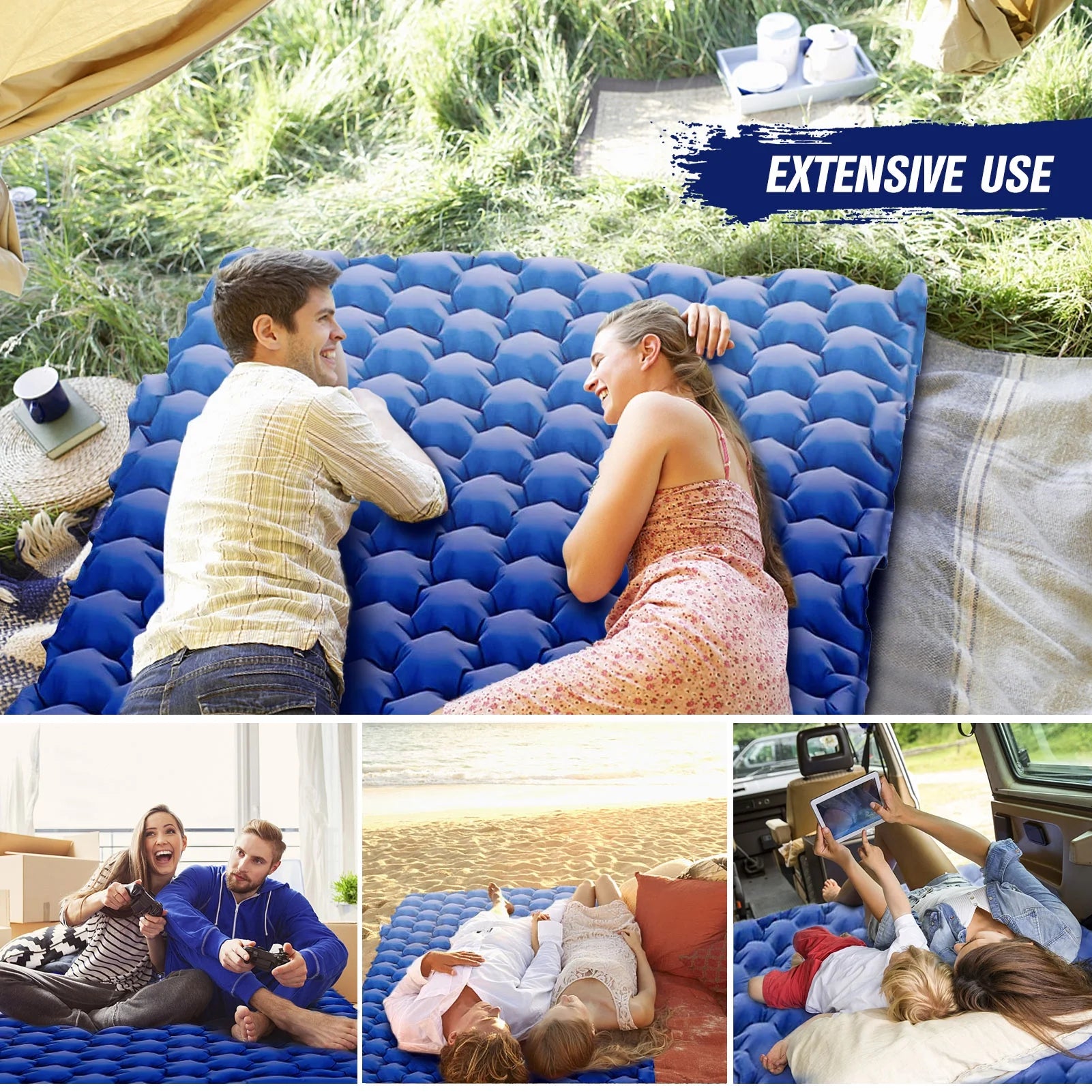 2 Person Camping Mat with Air Pillow Portable Air Mattress Waterproof Sleeping Pad N54705