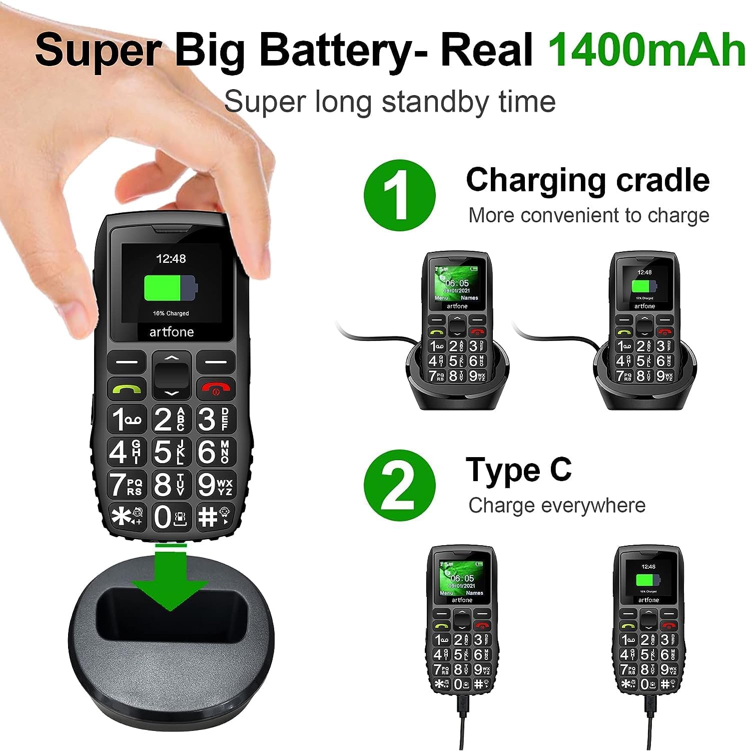LTE Unlocked Basic Senior Phone with Big Button, 1400 mAh, Single SIM Slot L5126