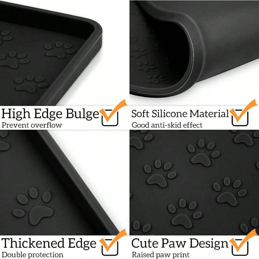 Black 31.5 23.6 Silicone Pet Placemat Y378848