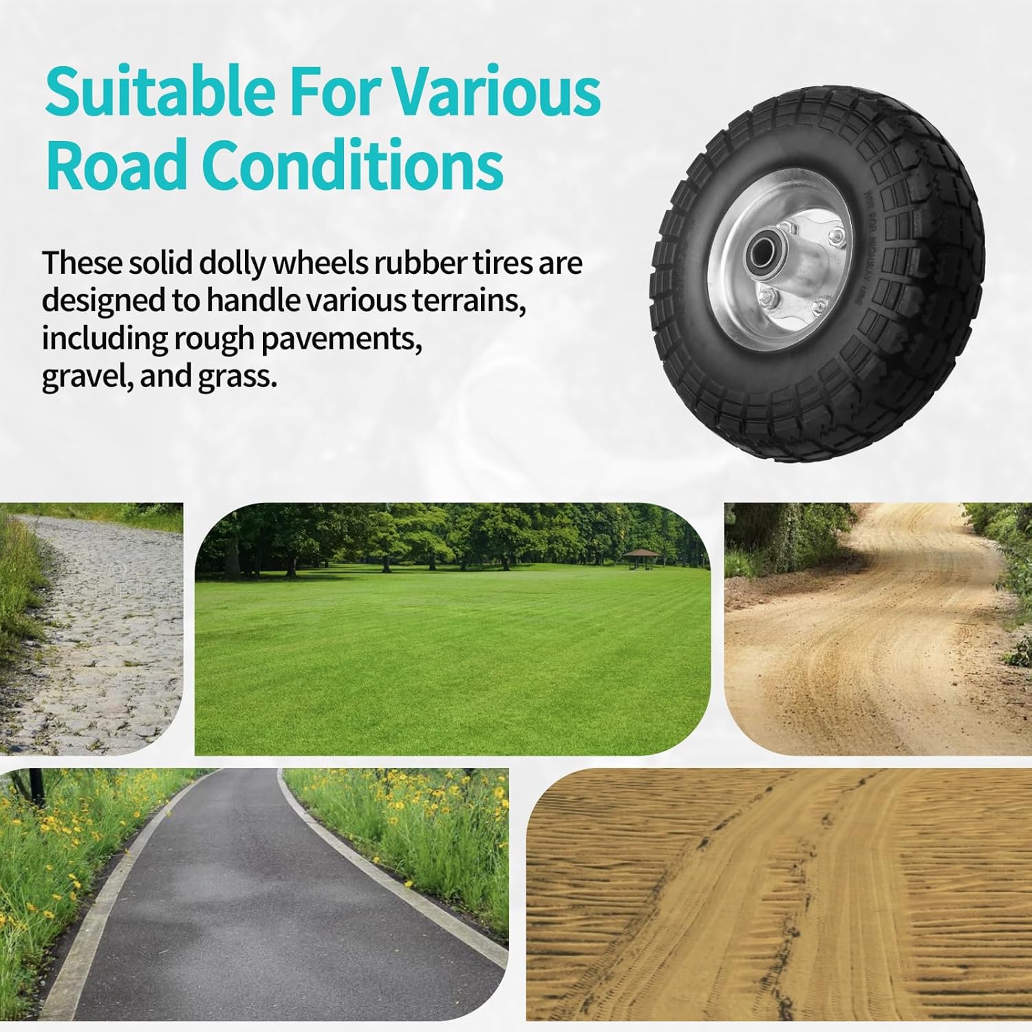10 Inch Solid Rubber Tires with 5/8" Axle Holes (2 Pack) J28305