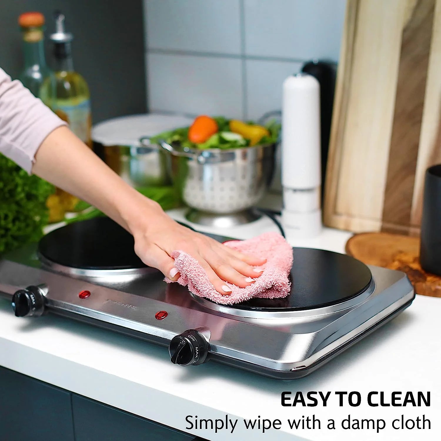 Silver Countertop Infrared Double Burner Electric Hot Plate G551027
