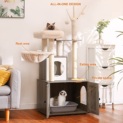 Rustic Brown Cat Tree with Litter Box Enclosure R715