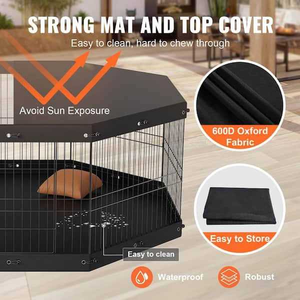 8 Panels Foldable Metal Dog Exercise Pen with Top Cover and Bottom Pad Q85326