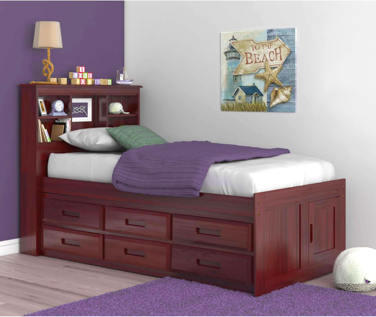 Solid Pine Twin Captains Bookcase Bed with 6 Drawers W888