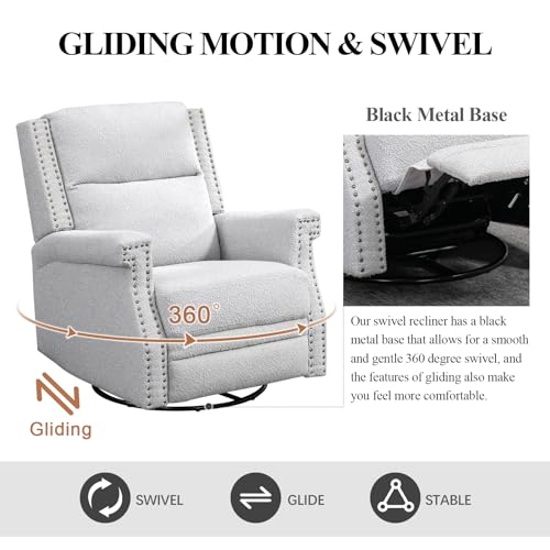 Beige Boucle Upholstered Swivel Recliner Chair V8156