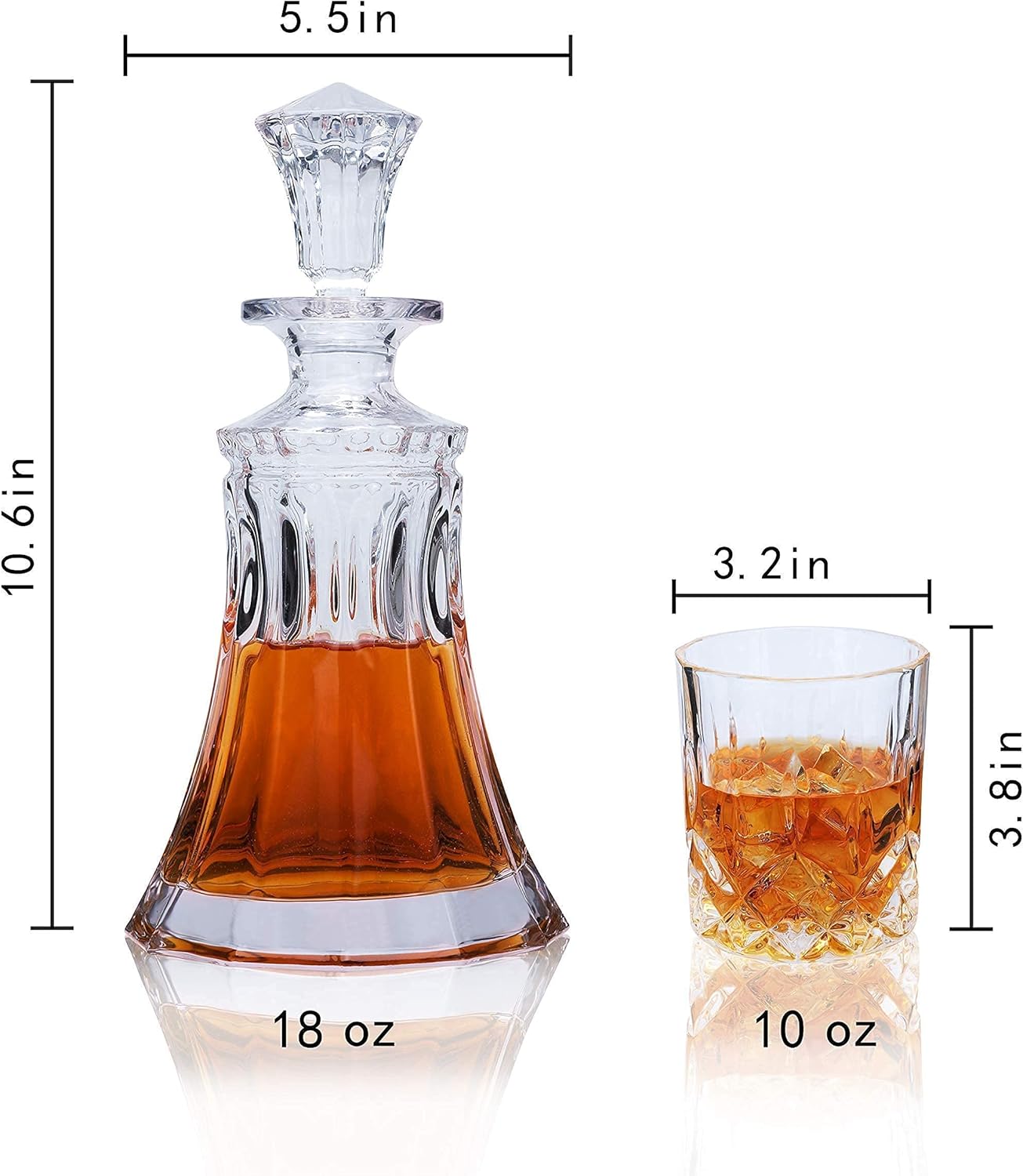Whiskey Decanter Set With 4 Glasses, 9-Piece Crystal Decanter Set Y10344