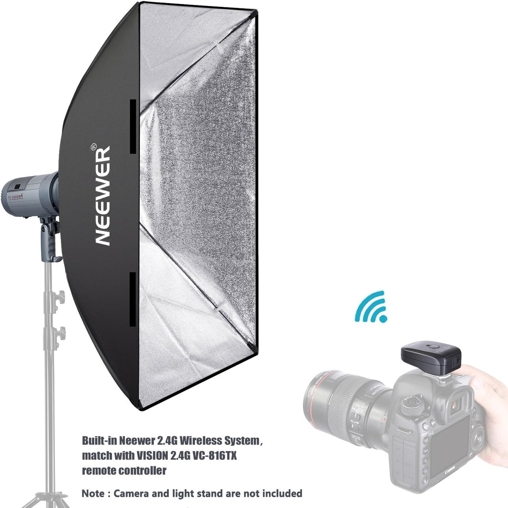 600W Battery Powered Outdoor Studio Flash Strobe Lighting Kit with Translucent White Umbrella and Rectangular Softbox U59043