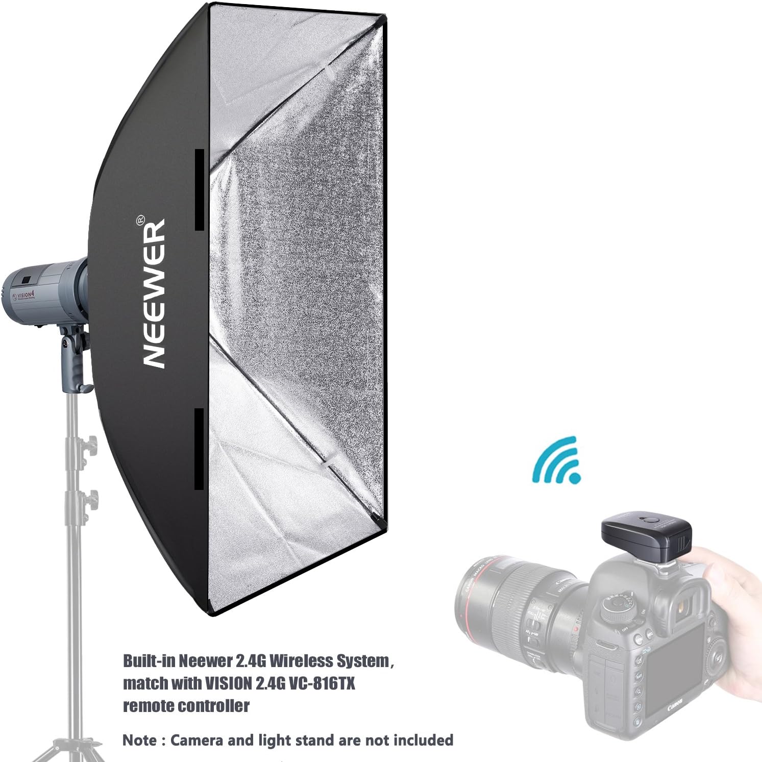 600W Battery Powered Outdoor Studio Flash Strobe Lighting Kit with Translucent White Umbrella and Rectangular Softbox U59043