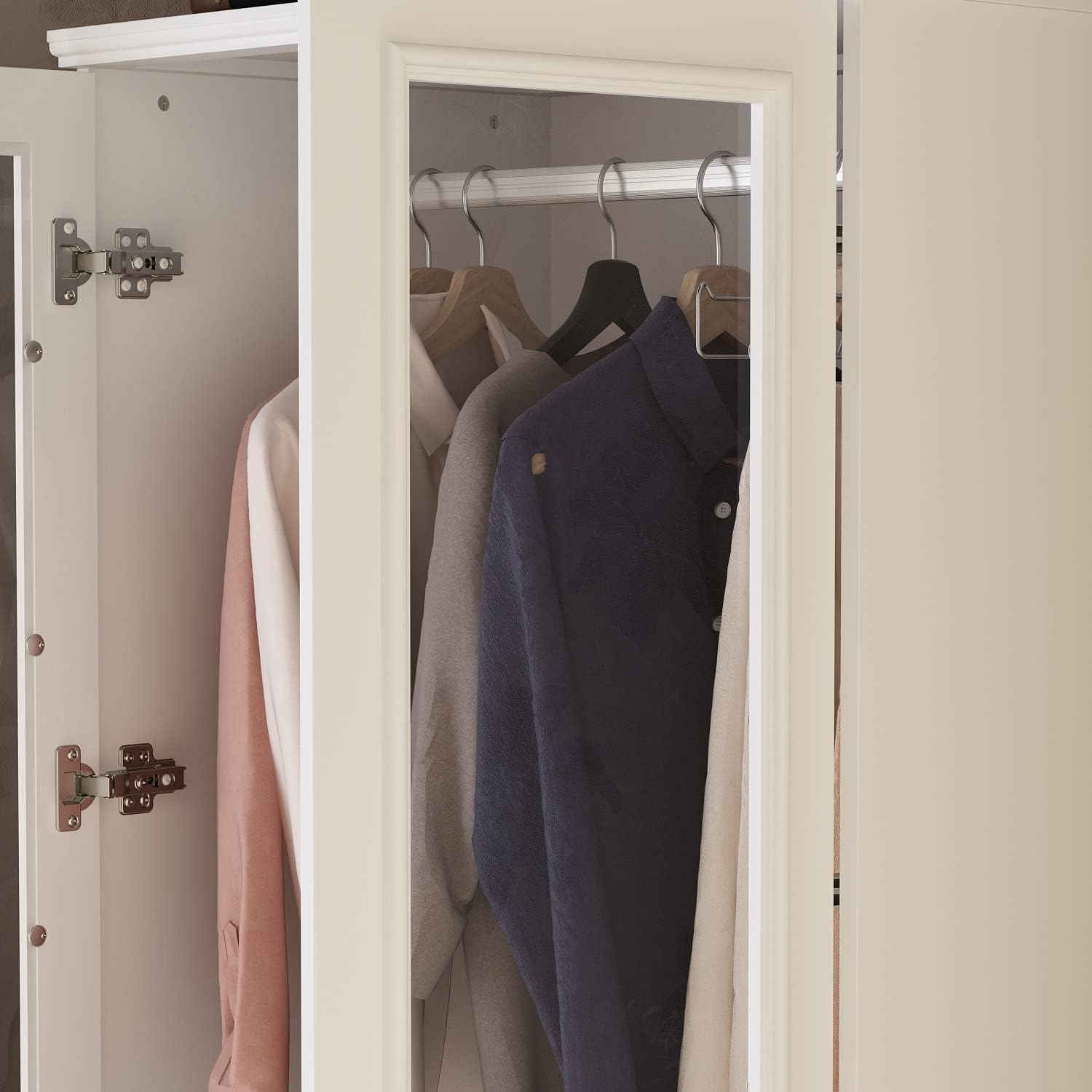 White 8 Door Wooden Wardrobe Armoire with Drawers and Hanging Rods W479