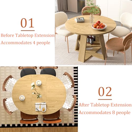 Extendable Round Dining Table with Removable Leaves Wood Base J8199