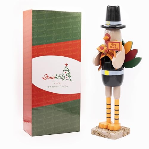 Green and Orange Wooden Turkey Nutcracker T43648