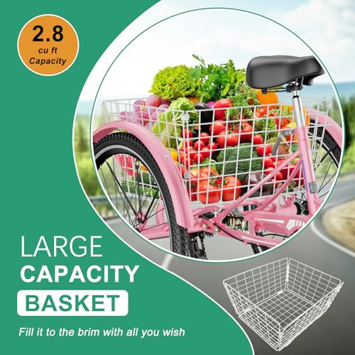 Adult Tricycle 7 Speed 3 Wheel Bike with Cargo Basket Y758336